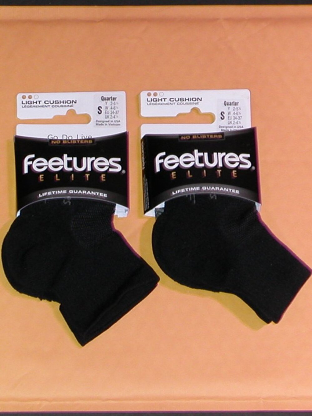 Two Pairs Feetures Elite Light Cushion Quarter Socks Women's Small NWT Black